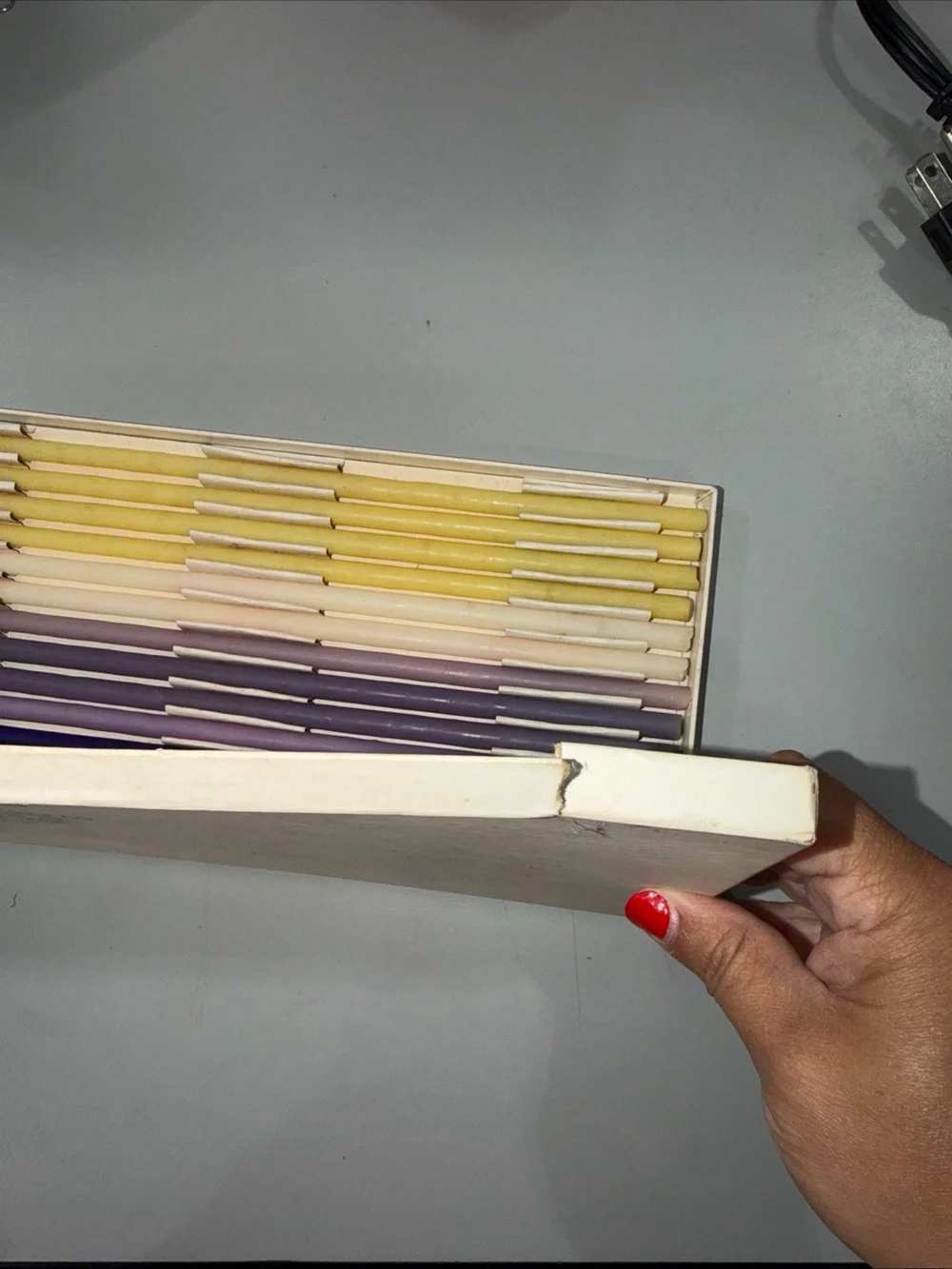 Set of Antique Purple, Lavender, Cream, and Yellow Taper Candles - Home Accents